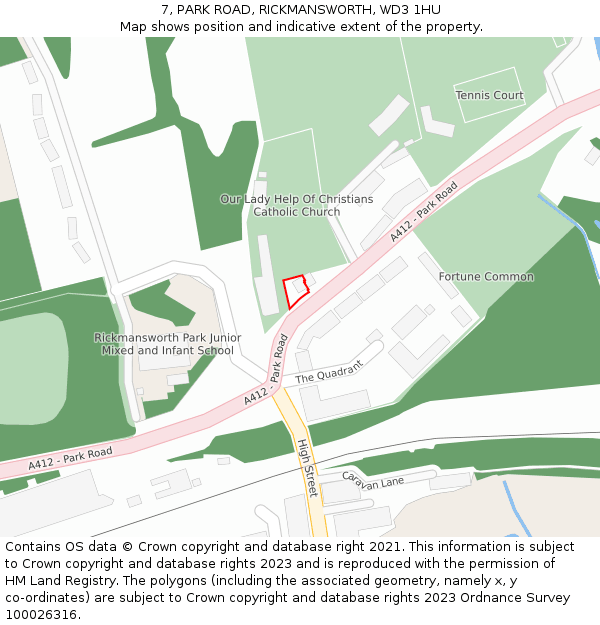 7, PARK ROAD, RICKMANSWORTH, WD3 1HU: Location map and indicative extent of plot