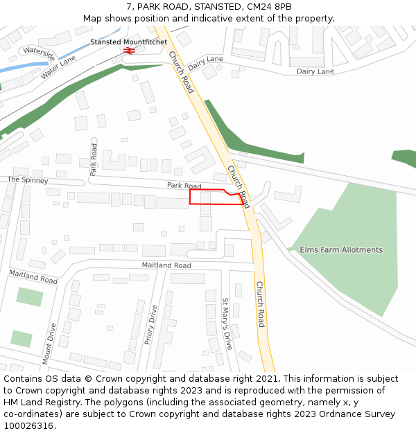 7, PARK ROAD, STANSTED, CM24 8PB: Location map and indicative extent of plot