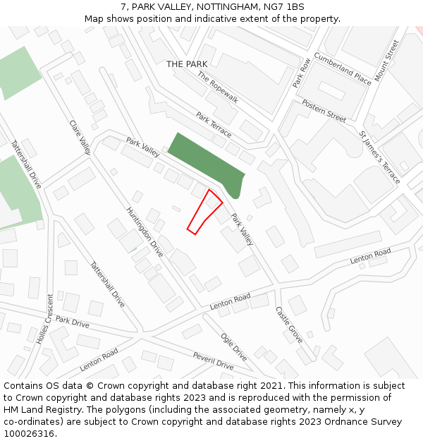7, PARK VALLEY, NOTTINGHAM, NG7 1BS: Location map and indicative extent of plot