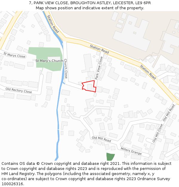 7, PARK VIEW CLOSE, BROUGHTON ASTLEY, LEICESTER, LE9 6PR: Location map and indicative extent of plot