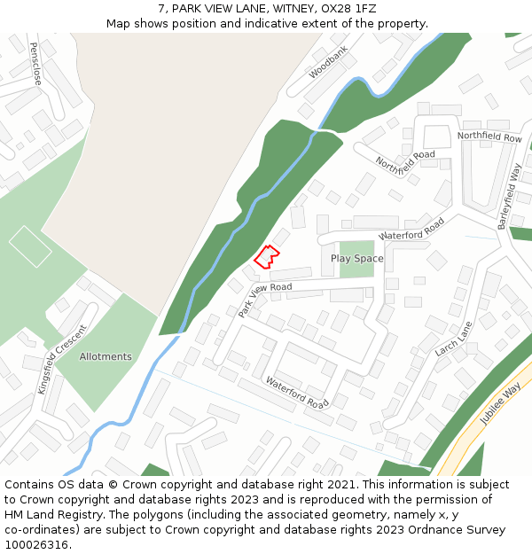 7, PARK VIEW LANE, WITNEY, OX28 1FZ: Location map and indicative extent of plot