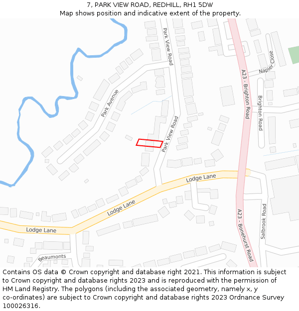 7, PARK VIEW ROAD, REDHILL, RH1 5DW: Location map and indicative extent of plot