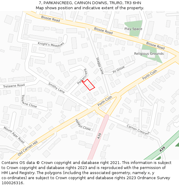 7, PARKANCREEG, CARNON DOWNS, TRURO, TR3 6HN: Location map and indicative extent of plot