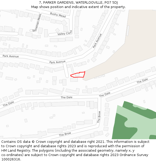 7, PARKER GARDENS, WATERLOOVILLE, PO7 5DJ: Location map and indicative extent of plot