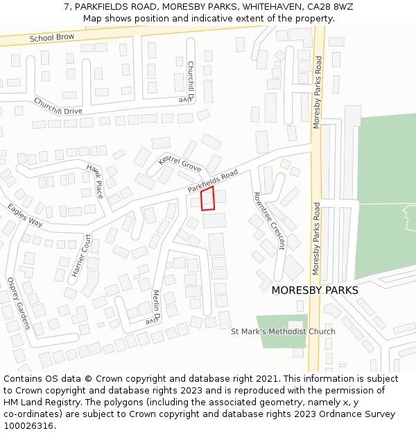 7, PARKFIELDS ROAD, MORESBY PARKS, WHITEHAVEN, CA28 8WZ: Location map and indicative extent of plot