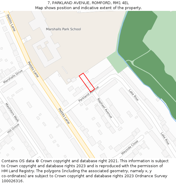 7, PARKLAND AVENUE, ROMFORD, RM1 4EL: Location map and indicative extent of plot