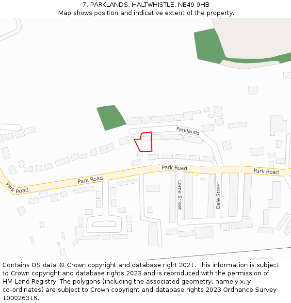 7, PARKLANDS, HALTWHISTLE, NE49 9HB: Location map and indicative extent of plot