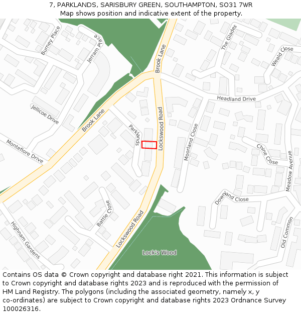 7, PARKLANDS, SARISBURY GREEN, SOUTHAMPTON, SO31 7WR: Location map and indicative extent of plot