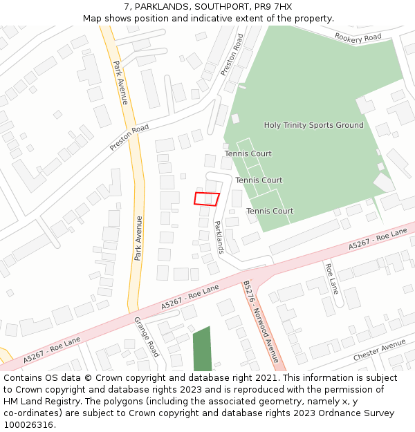 7, PARKLANDS, SOUTHPORT, PR9 7HX: Location map and indicative extent of plot