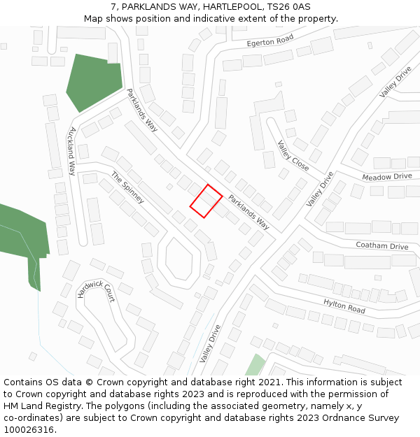 7, PARKLANDS WAY, HARTLEPOOL, TS26 0AS: Location map and indicative extent of plot