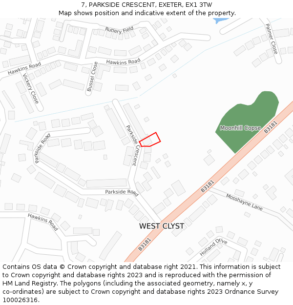 7, PARKSIDE CRESCENT, EXETER, EX1 3TW: Location map and indicative extent of plot