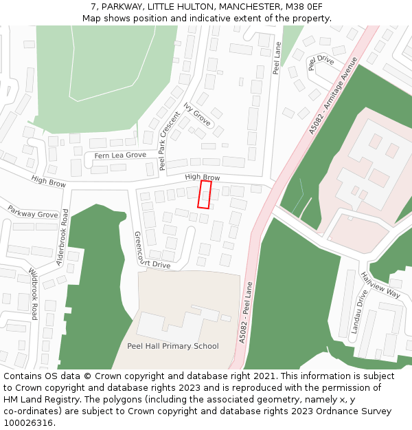 7, PARKWAY, LITTLE HULTON, MANCHESTER, M38 0EF: Location map and indicative extent of plot