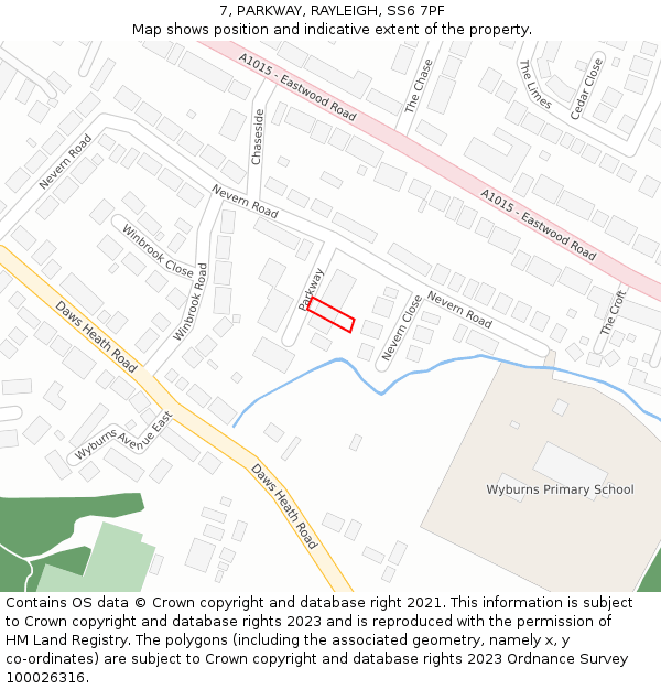 7, PARKWAY, RAYLEIGH, SS6 7PF: Location map and indicative extent of plot