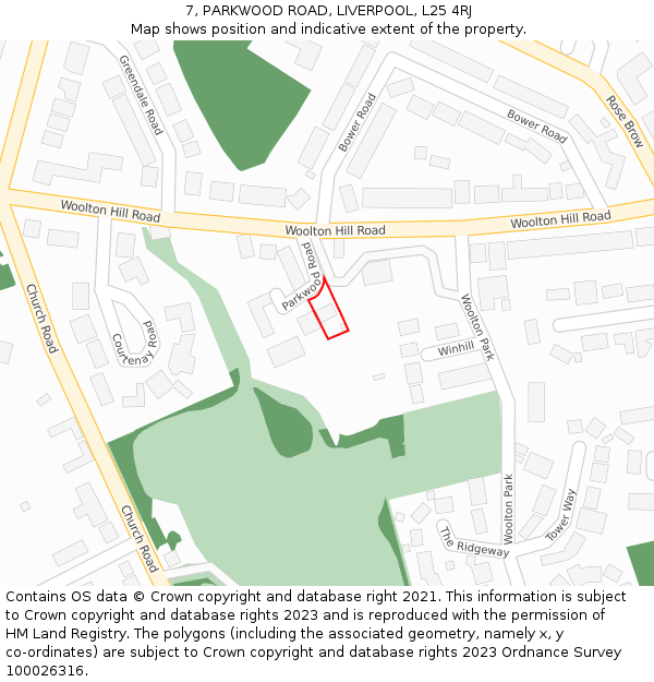 7, PARKWOOD ROAD, LIVERPOOL, L25 4RJ: Location map and indicative extent of plot
