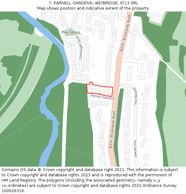 7, PARNELL GARDENS, WEYBRIDGE, KT13 0RL: Location map and indicative extent of plot