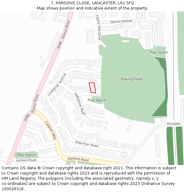 7, PARSONS CLOSE, LANCASTER, LA1 5FQ: Location map and indicative extent of plot