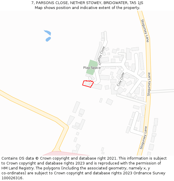 7, PARSONS CLOSE, NETHER STOWEY, BRIDGWATER, TA5 1JS: Location map and indicative extent of plot
