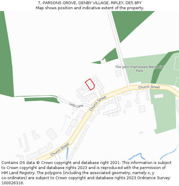 7, PARSONS GROVE, DENBY VILLAGE, RIPLEY, DE5 8PY: Location map and indicative extent of plot