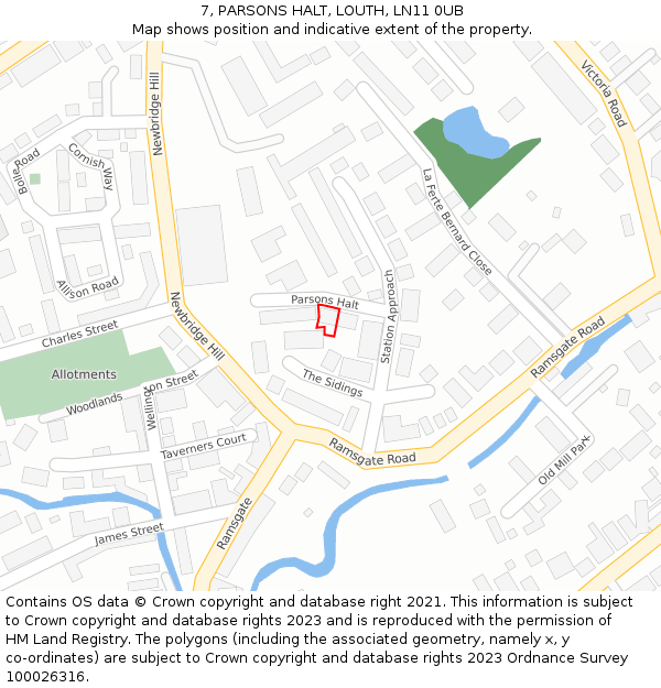 7, PARSONS HALT, LOUTH, LN11 0UB: Location map and indicative extent of plot