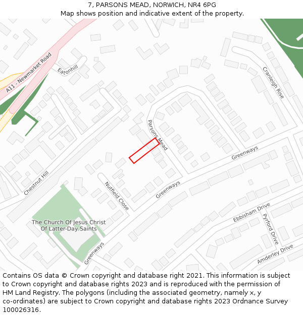 7, PARSONS MEAD, NORWICH, NR4 6PG: Location map and indicative extent of plot