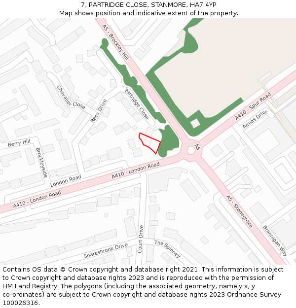 7, PARTRIDGE CLOSE, STANMORE, HA7 4YP: Location map and indicative extent of plot