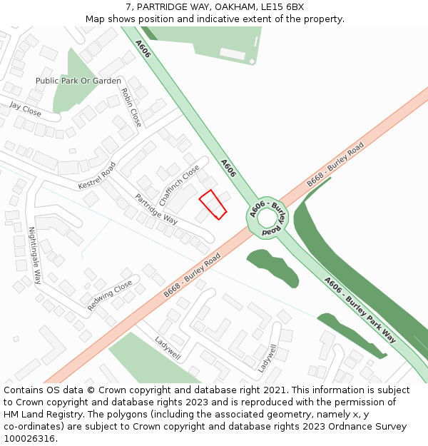 7, PARTRIDGE WAY, OAKHAM, LE15 6BX: Location map and indicative extent of plot