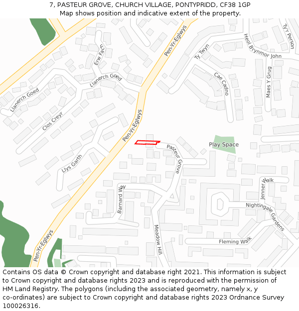 7, PASTEUR GROVE, CHURCH VILLAGE, PONTYPRIDD, CF38 1GP: Location map and indicative extent of plot