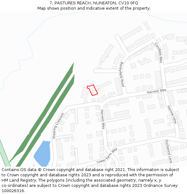 7, PASTURES REACH, NUNEATON, CV10 0FQ: Location map and indicative extent of plot