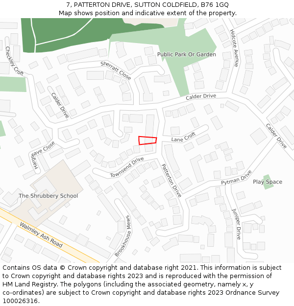 7, PATTERTON DRIVE, SUTTON COLDFIELD, B76 1GQ: Location map and indicative extent of plot