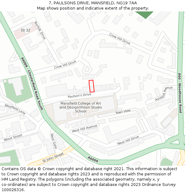 7, PAULSONS DRIVE, MANSFIELD, NG19 7AA: Location map and indicative extent of plot