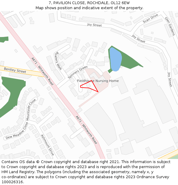 7, PAVILION CLOSE, ROCHDALE, OL12 6EW: Location map and indicative extent of plot
