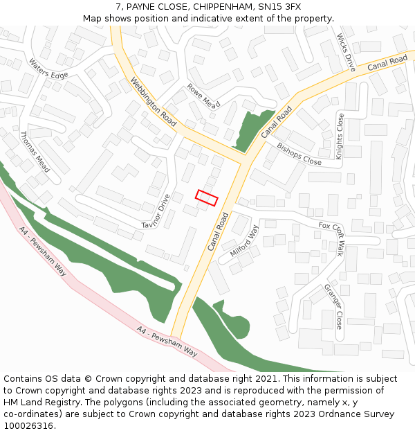 7, PAYNE CLOSE, CHIPPENHAM, SN15 3FX: Location map and indicative extent of plot