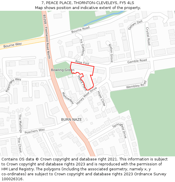 7, PEACE PLACE, THORNTON-CLEVELEYS, FY5 4LS: Location map and indicative extent of plot