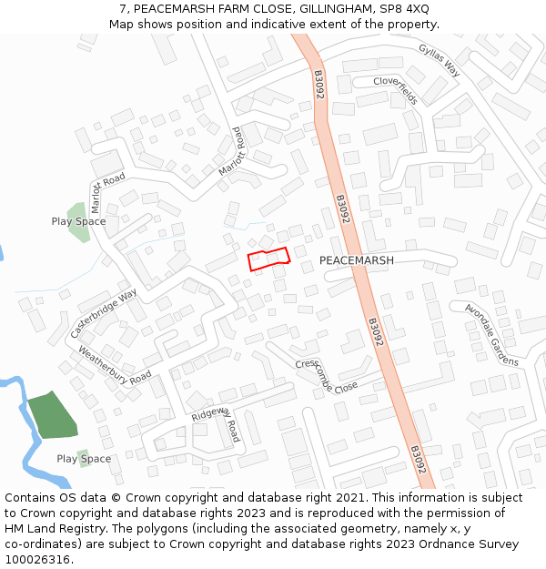 7, PEACEMARSH FARM CLOSE, GILLINGHAM, SP8 4XQ: Location map and indicative extent of plot