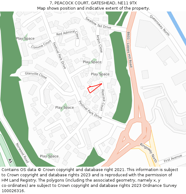 7, PEACOCK COURT, GATESHEAD, NE11 9TX: Location map and indicative extent of plot