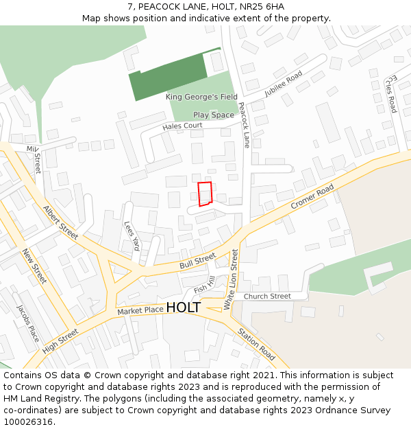 7, PEACOCK LANE, HOLT, NR25 6HA: Location map and indicative extent of plot