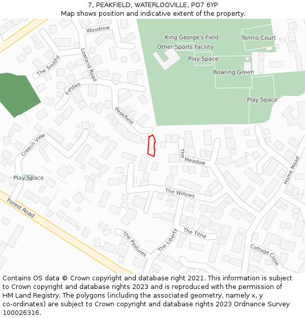 7, PEAKFIELD, WATERLOOVILLE, PO7 6YP: Location map and indicative extent of plot