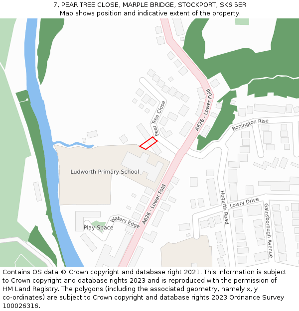 7, PEAR TREE CLOSE, MARPLE BRIDGE, STOCKPORT, SK6 5ER: Location map and indicative extent of plot