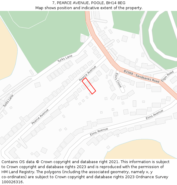 7, PEARCE AVENUE, POOLE, BH14 8EG: Location map and indicative extent of plot