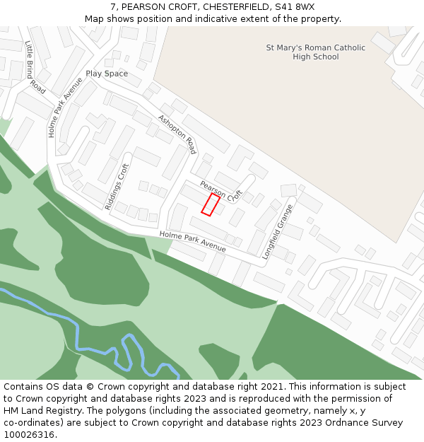 7, PEARSON CROFT, CHESTERFIELD, S41 8WX: Location map and indicative extent of plot