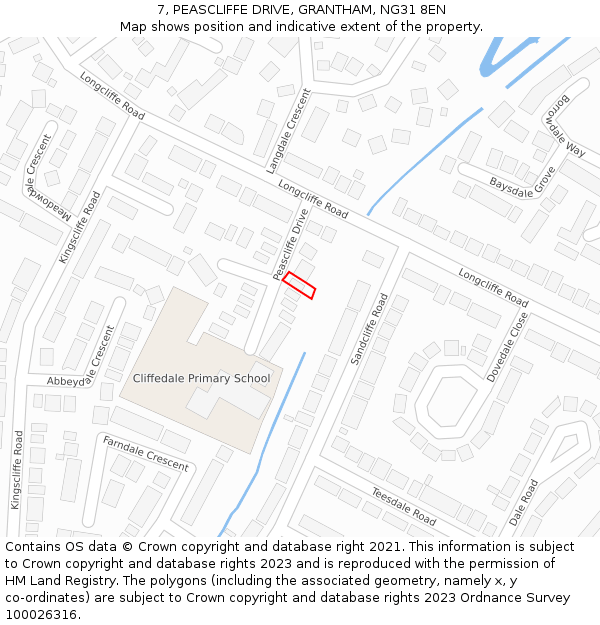 7, PEASCLIFFE DRIVE, GRANTHAM, NG31 8EN: Location map and indicative extent of plot