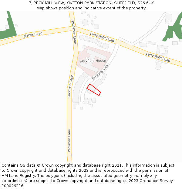 7, PECK MILL VIEW, KIVETON PARK STATION, SHEFFIELD, S26 6UY: Location map and indicative extent of plot