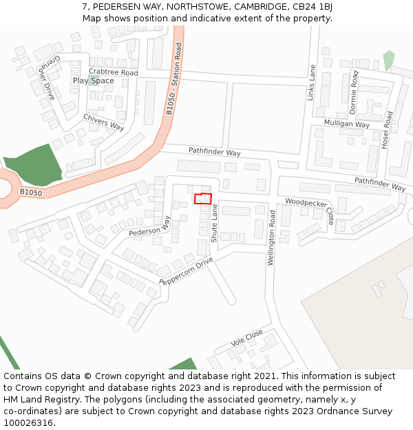 7, PEDERSEN WAY, NORTHSTOWE, CAMBRIDGE, CB24 1BJ: Location map and indicative extent of plot
