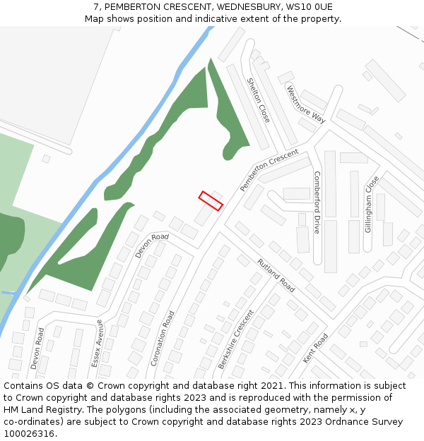 7, PEMBERTON CRESCENT, WEDNESBURY, WS10 0UE: Location map and indicative extent of plot