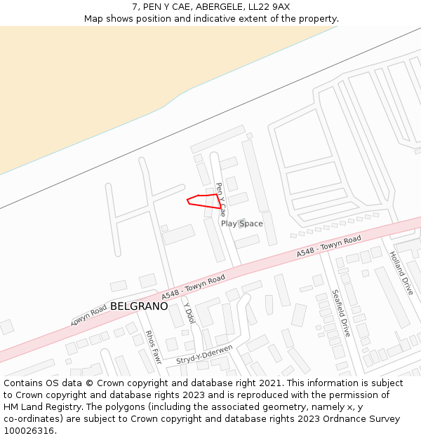 7, PEN Y CAE, ABERGELE, LL22 9AX: Location map and indicative extent of plot