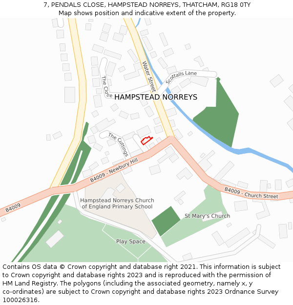 7, PENDALS CLOSE, HAMPSTEAD NORREYS, THATCHAM, RG18 0TY: Location map and indicative extent of plot