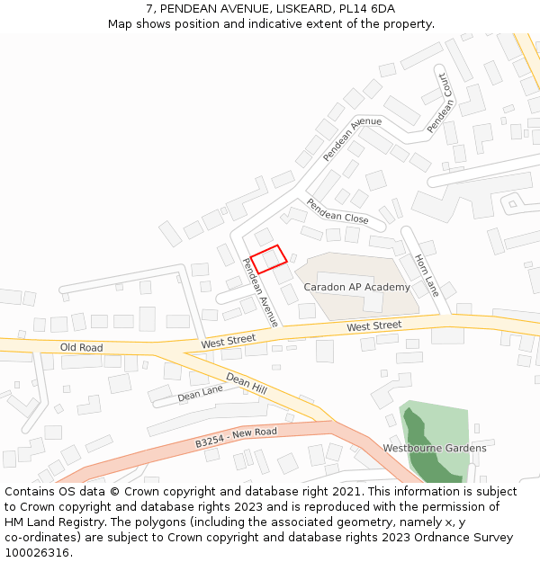 7, PENDEAN AVENUE, LISKEARD, PL14 6DA: Location map and indicative extent of plot