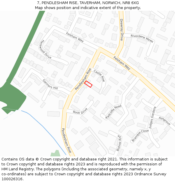 7, PENDLESHAM RISE, TAVERHAM, NORWICH, NR8 6XG: Location map and indicative extent of plot