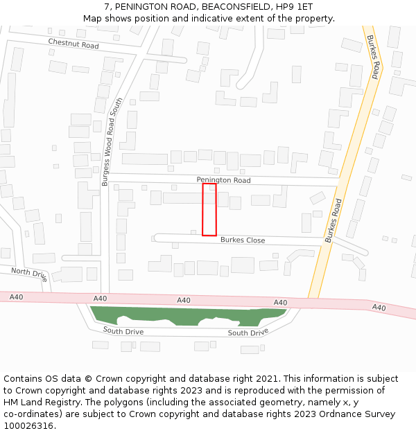 7, PENINGTON ROAD, BEACONSFIELD, HP9 1ET: Location map and indicative extent of plot