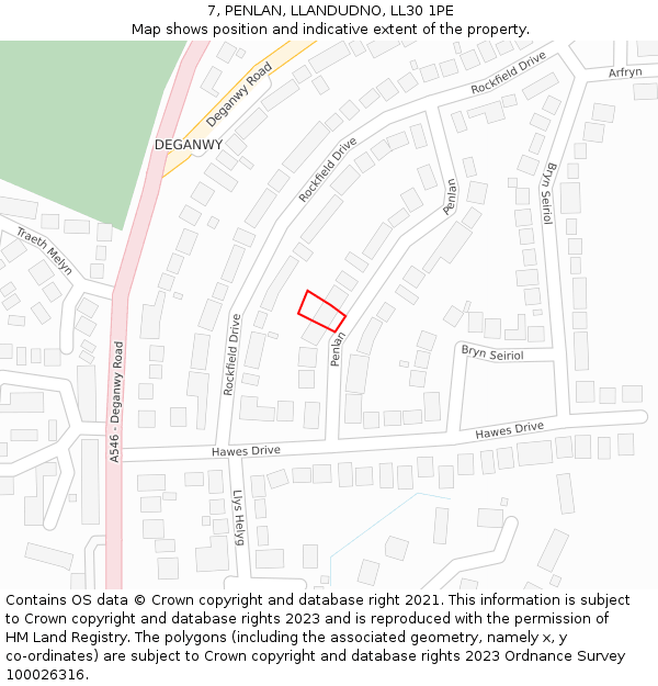 7, PENLAN, LLANDUDNO, LL30 1PE: Location map and indicative extent of plot